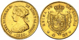 1866. Isabel II. Madrid. 4 escudos. (Cal. 109). 3,35 g. Escasa. MBC/MBC+.