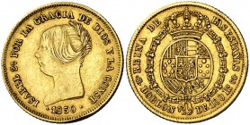 1850. Isabel II. Madrid. CL. Doblón de 100 reales. (Cal. 3). 8,24 g. Escasa. MBC+.