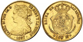 1857. Isabel II. Barcelona. 100 reales. (Cal. 10). 8,37 g. MBC+.