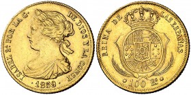 1859. Isabel II. Barcelona. 100 reales. (Cal. 12). 8,34 g. Leves golpecitos. MBC+.