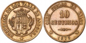 1873. Andorra. 10 céntimos. (Cal. 9). 9,27 g. Bella. Rara. EBC+.