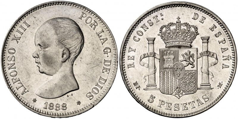1888*1888. Alfonso XIII. MPM. 5 pesetas. (Cal. 13). 24,96 g. Mínimas rayitas. Be...