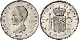 1888*1888. Alfonso XIII. MPM. 5 pesetas. (Cal. 13). 24,96 g. Mínimas rayitas. Bella. Brillo original. Escasa así. EBC+.