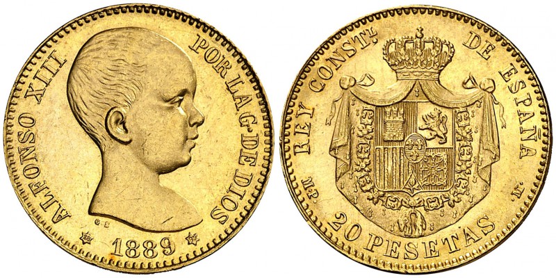 1889*1889. Alfonso XIII. MPM. 20 pesetas. (Cal. 4). 6,44 g. Bella. Brillo origin...