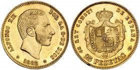 1883*1883. Alfonso XII. MSM. 25 pesetas. (Cal. 18). 8,08 g. Golpecito en canto. Muy escasa. EBC-.
