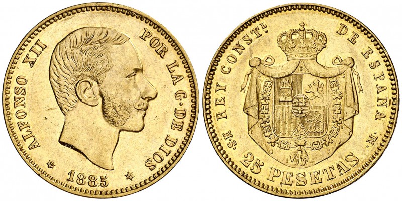 1885*1886. Alfonso XII. MSM. 25 pesetas. (Cal. 21). 8,04 g. Levísimas rayitas. B...
