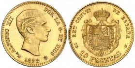1869*1961. Estado Español. DEM. 10 pesetas. (Cal. 9). 3,24 g. Acuñación de 496 ejemplares. Pequeña impureza incrustada. Rara. (S/C-).