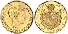 1896*1961. Estado Español. PGV. 20 pesetas. (Cal. 7). 6,46 g. Acuñación de 900 ejemplares. Rara. S/C-.