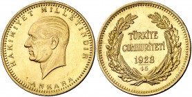 Año 45 (1968). Turquía. Ankara. 500 kurush. (Fr. 203) (Kr. 859). 36,07 g. AU. S/C-.