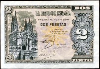 1937. Burgos. 2 pesetas. (Ed. D27). 12 de octubre. Serie A. Raro. EBC+.