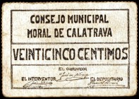 Moral de Calatrava (Ciudad Real). 25 céntimos. (KG. 512). Cartón. Muy raro. MBC-.