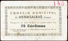 Menasalbas (Toledo). 25 céntimos. (KG. falta). Nº 143. Muy raro. MBC-.