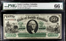 1872. Estados Unidos. Carolina del Sur. 50 dólares. (Pick 53326). 2 de marzo, Washington. Plastificado por la PMG como Gem Uncirculated 66. Raro. S/C....