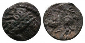EASTERN EUROPE. Imitations of Philip II of Macedon (2nd-1st centuries BC). AE Drachm. "Kapostaler" type. Obv: Stylized laureate head of Zeus right. Re...