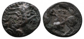 EASTERN EUROPE. Imitations of Philip II of Macedon (2nd-1st centuries BC). AE Drachm. "Kapostaler" type. Obv: Stylized laureate head of Zeus right. Re...