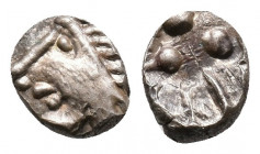 Central Europe, Noricum AR Obol. Eis Type. Circa 2nd - 1st century BC. Laureate male head to left / 'Winckelkreuz' cross with pellet in centre. Lanz 2...