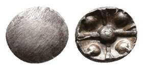 Central Europe, Noricum AR Obol. Eis/Gurina Type. Circa 2nd - 1st century BC. Plain bulge Rv.: Cross with 5 pellets. Dembski 832ff, Göbl, Noricum Tf. ...