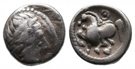 Eeastern Europe. AR Drachm (3rd century BC). "Dachreiter" type. Obv: Laureate head of Zeus right. Rev: Horse advancing left, wheel above. Lanz 458 f. ...