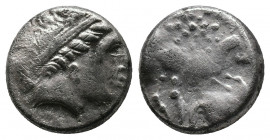 Central Europe. Boii. Drachm (1st. century BC). Type "Leierblume/ Stern". Obv: Laureate head of Apollo right. Rev: Horse prancing right; star above; o...