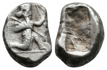 Achamenid Kings of Peria. AR Siglos Circa 485-470 BC. Av.: Persian king or hero right, in kneeling-running stance, holding spear and bow Rv.: Incuse p...