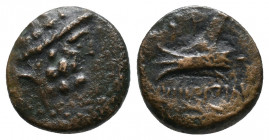 Phoenicia. Arados circa 141-130 BC. Av.: Diademed head of Zeus right Rv.: Ram of prow left; uncertain Phoenician letter above. Cf. Duyrat 2163; SNG Co...