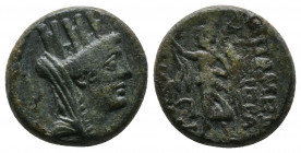 Syria, Seleukis and Pieria. Apameia. Ca. 1st century B.C. AV.: Turreted and veiled head of Tyche right Rv.: AΠAMEΩN THΣ IEPAΣ KAI AYTONOMOY, Nike adva...