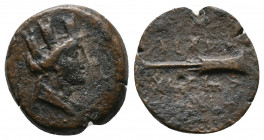 Phoenicia. Sidon. Circa 174-150 BC. Av.: Turreted and draped bust of Tyche to right. Rev. Tyre Rudder. Phoenician letters around BMC 91var. SNG Copenh...