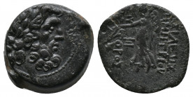 Seleukid Kings of Syria. Demetrios II Nikator. Second reign, 129-125 BC. Antioch mint. Struck 129-128 BC. Av.: Laureate head of Zeus right Rv.: Nike a...