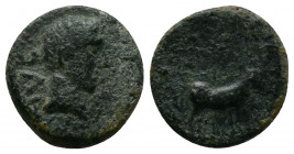 Roman Provincial. Macedon. Philippi. Augustus 27-14 BC Av.: AVG Bare head of Augustus to right. Rv.: Two founders driving yoke of oxen right, plowing ...
