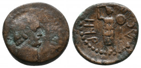 Roman provincial. Judaea, Ascalon. Domitian. AD 81-96. Dated CY 198 = AD 94/5 Av.: ϹΕΒΑϹ; laureate head of Domitian, Rv.: War-god Phanebal standing, l...