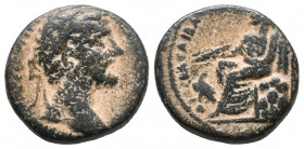 Roman Provincial. Cyrrhestica. Cyrrhus. Antoninus Pius AD 138-161. Av.: ΑΥΤοΚΡΑΤⲰΡ ΚƐϹΑΡ ΤΙΤ ƐΛΙ ΑΔΡΙ ΑΝΤⲰΝΙΝΟϹ ϹΒ ƐΥϹƐ; laureate head of Antoninus Pi...