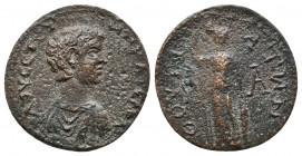 Roman Provincial. Thouria, Messenia. Geta, as Caesar (198-209 AD). Struck C. 198-205 AD. Av.: VKΓ CЄMIOC ΓЄTAC K, bare-headed, draped and cuirassed bu...