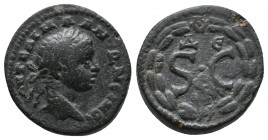 Roman Provincial. Syria, Seleucis and Pieria. Elagabalus AD 218-222 Av.: AVT KAI MAP AV ANTΩNԐINOC, laureate head right Rv.: SC within wreath; ΔԐ abov...