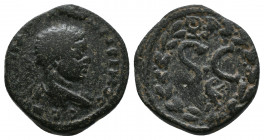 Roman Provincial. Syria, Seleucis and Pieria. Elagabalus AD 218-222 Av.: AVT KAI MAP AV ANTΩNԐINOC CԐ, laureate head right Rv.: S C within wreath, eag...