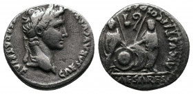 Augustus (27 BC-AD 14). Denarius. Lugdunum (Lyon). Av.: CAESAR AVGVSTVS DIVI F PATER PATRIAE. Laureate head right. Rv:: AVGVSTI F COS DESIG PRINC IVVE...