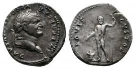 Vespasian AD 69-79. AR Denarius. Rome, AD 76. Av.: IMP CAESAR VESPASIANVS AVG, laureate head right Rv.: IOVIS CVSTOS, Jupiter standing facing, sacrifi...