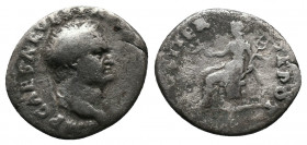 Vespasian AD 69-79. AR Denarius Rome Av.: IMP CAESAR VESPASIANVS. Laureate head right. Rv.: COS ITER TR POT. Pax-Felicitas seated left, holding branch...
