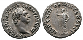 Domitian AD 81-96. AR Denarius. Rome, circa AD 95-96. Av.: IMP CAES DOMIT AVG GERM P M TR P XV, laureate head to right Rv.: IMP XXII COS XVII CENS P P...