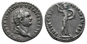 Domitian, as Caesar, 69-81. Denarius AR Denarius. Rome, under Titus, 80-81. Av.: CAESAR DIVI F DOMITIANVS COS VII Laureate head of Domitian to right. ...