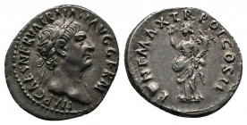 Trajan AD. 98-117. AR Denarius. Rome, AD 98. Av.: IMP CAES NERVA TRAIAN AVG GERM, laureate head to right Rv.: PONT MAX TR POT COS II, Pax standing to ...