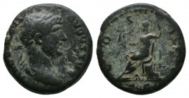 Hadrian AD 117-138 AE Quadrans. Rome, struck circa AD 125-128. Av.: HADRIANVS - AVGVSTVS, laureate and draped bust right Rv.: COS III, Rome seated l. ...