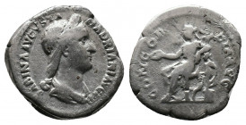 Sabina, Augusta, AD. 128-136/7. AR Denarius. Rome, under Hadrian Av.. SABINA AVGVSTA HADRIANI AVG P P, diademed and draped bust of Sabina right, hair ...