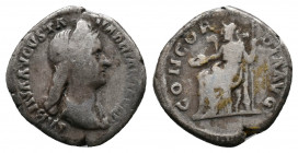 Sabina, Augusta, AD. 128-136/7. AR Denarius. Rome, under Hadrian Av.. SABINA AVGVSTA HADRIANI AVG P P, diademed and draped bust of Sabina right, hair ...