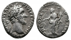 Antoninus Pius AD 138-161. AR Denarius. Rome. Av.: ANTONINVS AVG PI - VS P P IMP II, laureate head r., Rv. TR POT XXI - COS IIII, Aequitas standing l....