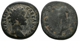 Marcus Aurelius Æ As. Rome, AD 157-159. Av.: AVRELIVS CAES AVG P II F, bare head to right / [TR POT X... COS II], Spes advancing to left, holding flow...