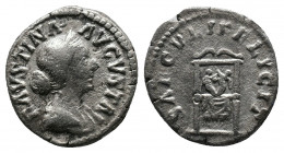 Faustina II. AD 147-176. Denarius. Rome, struck under Marcus Aurelius, circa 161-164. FAVSTINA AVGVSTA Draped bust of Faustina to right, her hair boun...