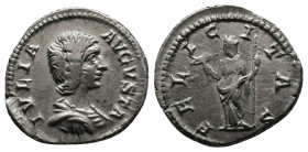 Julia Domna AD 193-211. Rome AR Denarius Av.: IVLIA AVGVSTA, draped bust right Rv.: FELICITAS, Felicitas standing left, holding caduceus and sceptre. ...