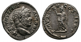 Caracalla AR Denarius. Rome, AD 212. Av.: ANTONINVS PIVS AVG BRIT, laureate head right Rv.: P M TR P XV COS III P P, Serapis, wearing polos, standing ...