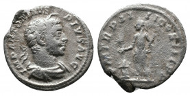 Elagabalus AR Denarius. Rome, AD 218-222. Av.:IMP ANTONINVS PIVS AVG, laureate bust of Elagabalus draped to right, Rv.: PM TR P IIII COS III P P, Elag...