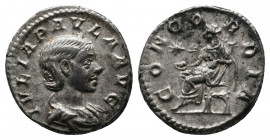 Julia Paula (Augusta, 219-220). AR Denarius (18mm, 2.92g, 6h). Rome, AD 220. Av.: IVLIA PAVLA AVG, Draped bust r. Rv.: CONCORDIA, Concordia seated l.,...